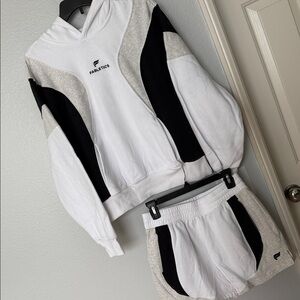 Fabletics White, Black & Heather Gray Two-Piece Active Set